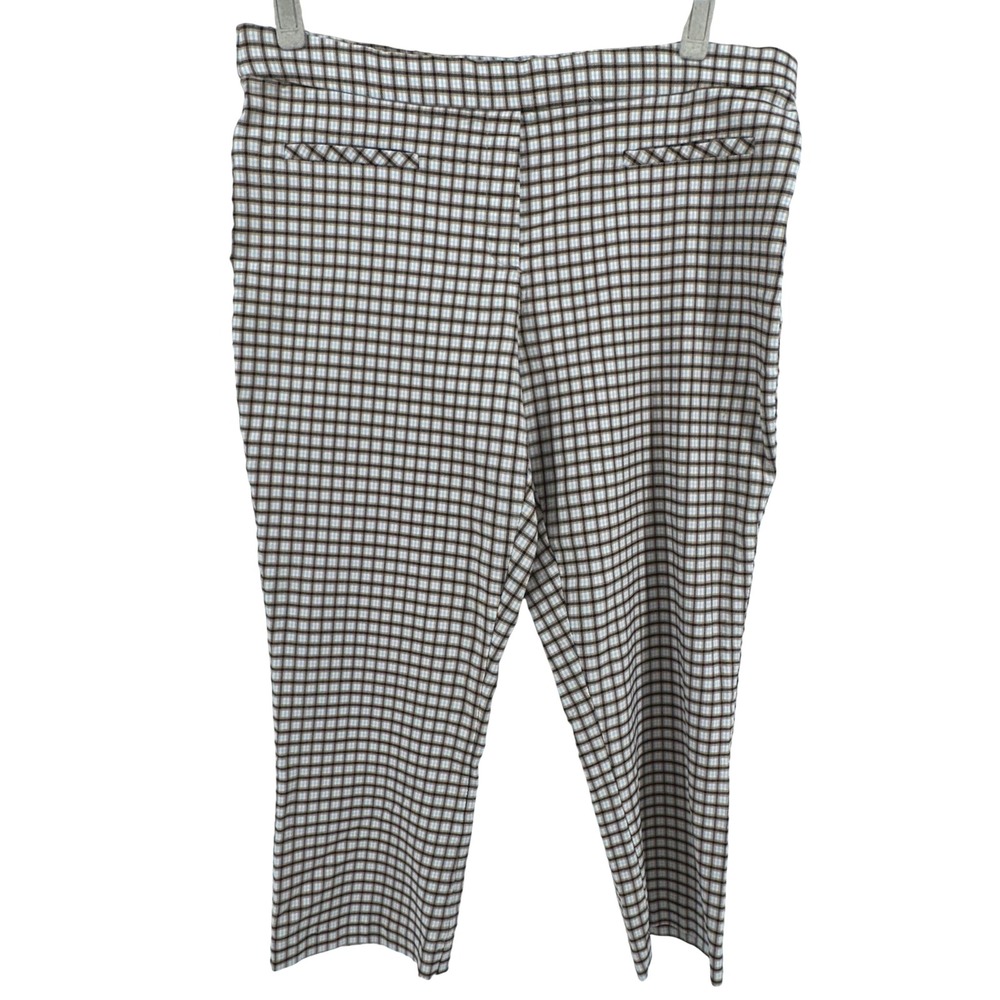 Jules Leopold Womens Plaid Pants XL Brown Blue White Casual Straight Leg Capri